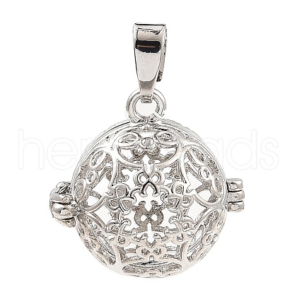Rack Plating Brass Bead Cage Pendants KK-D025-01D-P-1
