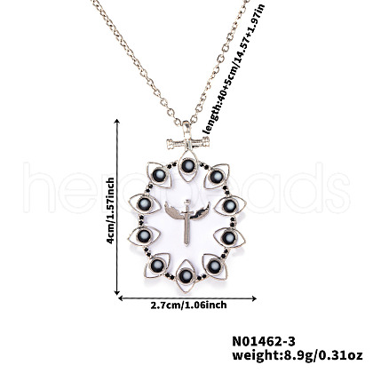 Fashionable Brass Enamel Oval Evil Eye Pendant Necklaces with Black Shiny Cubic Zirconia SO6583-3-1
