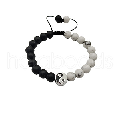 Natural Howlite & Frosted Black Agate Braided Bead Bracelets ZE0414-1