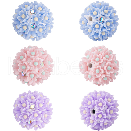 SUNNYCLUE 6Pcs 3 Colors Handmade Polymer Clay Rhinestone Floral Ball Beads CLAY-SC0002-14-1