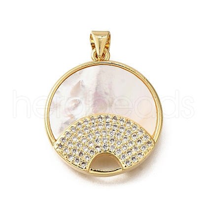 Brass Micro Pave Cubic Zirconia Shell Pendants KK-D328-22G-1