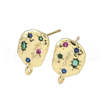 Brass Micro Pave Cubic Zirconia Stud Earring Findings KK-U075-01C-04G-1
