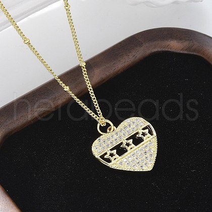 Brass Micro Pave Clear Cubic Zirconia Hollow Star Heart Pendant Necklaces for Women NJEW-M088-01G-02-1