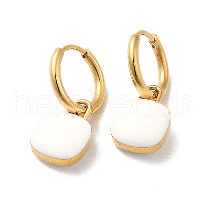 Enamel Square Padlock Dangle Hoop Earrings STAS-H175-22G-A-1