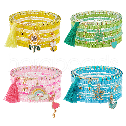 BENECREAT 32Pcs 32 Style Glass Seed Beaded Stretch Bracelets Set BJEW-BC0001-08-1