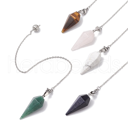 Natural & Synthetic Mixed Gemstone Pointed Dowsing Pendulums PALLOY-JF02609-02-1