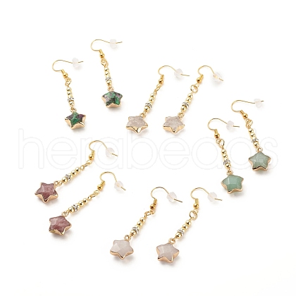 Natural Gemstone Star Dangle Earrings EJEW-JE04917-1