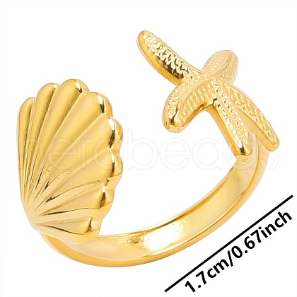 Simple Stainless Steel Starfish Shell Open Cuff Rings for Women X-NZ3094-2-1