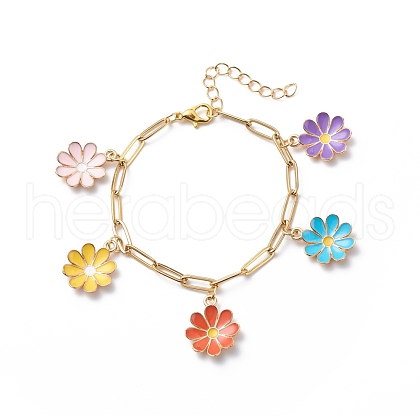 Alloy Enamel Flower Charm Bracelet with Paperclip Chains BJEW-JB08701-1