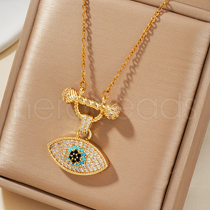Elegant Vintage Brass Pave Colorful Shiny Cubic Zirconia Eye Pendant Necklaces for Women MM8596-1-1