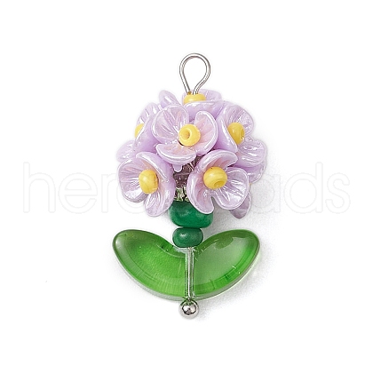 Glass Seed Beaded Flower Pendants PALLOY-MZ00521-04-1