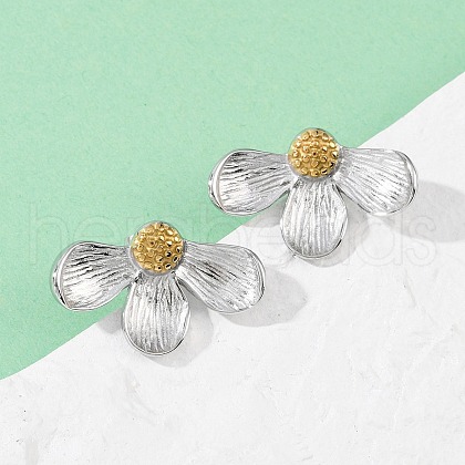 304 Stainless Steel Two Tone Stud Earrings EJEW-S265-09GP-1