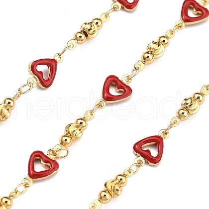 Brass Heart Link Chains KK-D368-03G-H-1