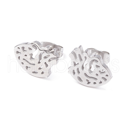 Non-Tarnish Anatomical Heart 304 Stainless Steel Stud Earrings for Women EJEW-Z017-07P-1