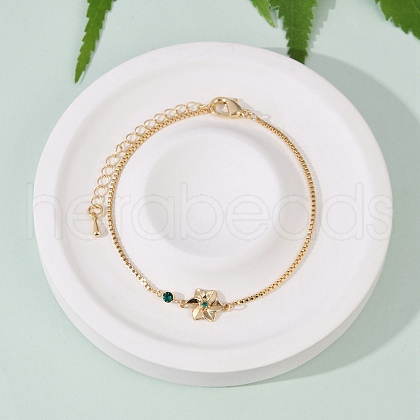 Brass Micro Pave Cubic Zirconia Birthday Flower Link Bracelets BJEW-U031-01G-05-1