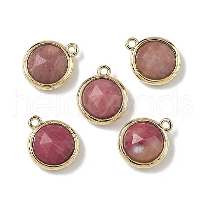 Brass Pave Natural Rhodonite Faceted Flat Round Charms G-U028-03G-12-1