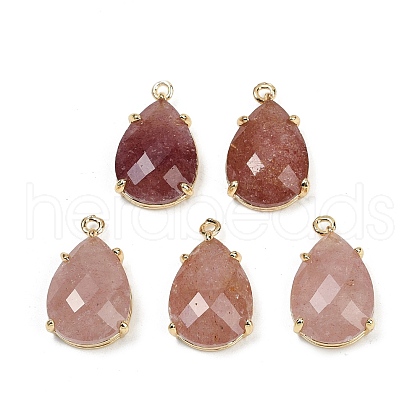 Natural Strawberry Quartz Faceted Pendants G-K347-05G-01-1