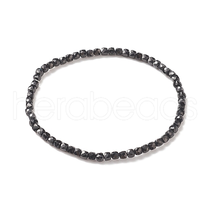 Natural Black Spinel Cube Beaded Stretch Bracelet for Women BJEW-JB08976-04-1