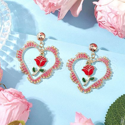 Iron Flower Dangle Stud Earrings EJEW-MZ00404-03-1