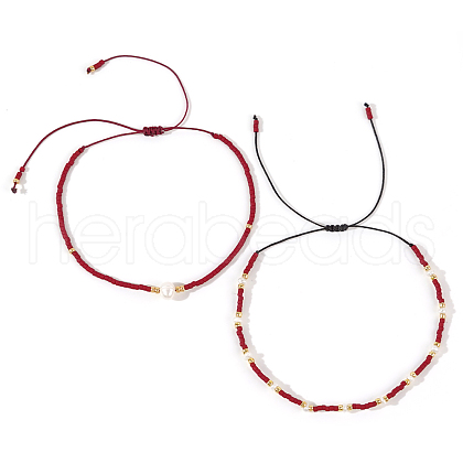 Fashionable Glass Seed Bead & Shell Braided Bead Bracelets Sets for Women OL5089-1