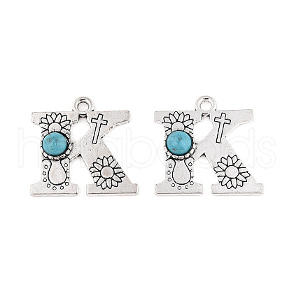 Synthetic Turquoise & Alloy Pendants PALLOY-H146-01AS-K-1