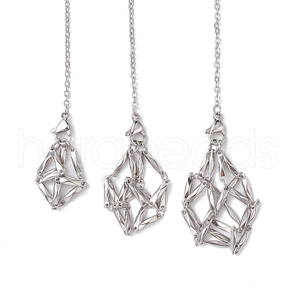 Non-Tarnish Stainless Steel Braided Chain Macrame Pouch Empty Stone Holder Dowsing Pendulums PALLOY-JF02738-1