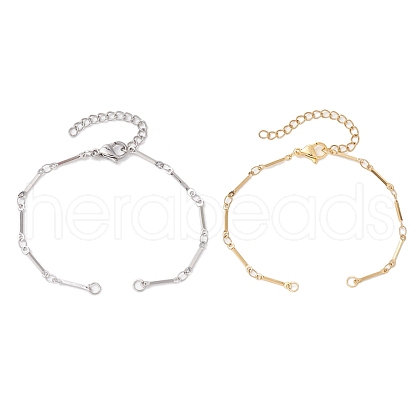 2Pcs 2 Colors 304 Stainless Steel Cuboid Bar Link Chain Bracelet Making AJEW-JB01319-1