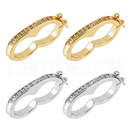 4Pcs 2 Colors Brass Micro Pave Clear Cubic Zirconia Peanut Twister Clasps KK-HS0001-22-1