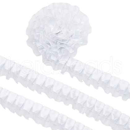 Polyester Double Layer Pleated Lace Ribbon OCOR-WH0097-43B-1