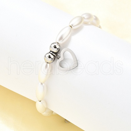 304 Stainless Steel Heart Charm Bracelets for Women BJEW-C098-09P-1