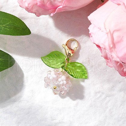 Flower Acrylic & Glass Pearl Pendant Decorations HJEW-MZ00219-03-1