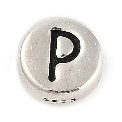 925 Sterling Silver Flat Round with Letter Beads STER-G044-01AS-P-1
