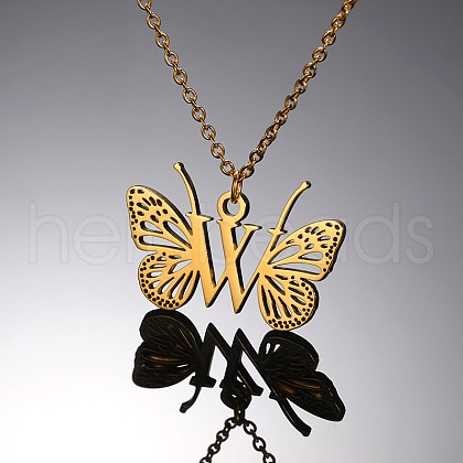 304 Stainless Steel Butterfly Initial Pendant Necklaces WG80197-23-1