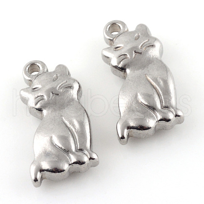 Tarnish Resistant 201 Stainless Steel Kitten Pendants STAS-Q195-24-1