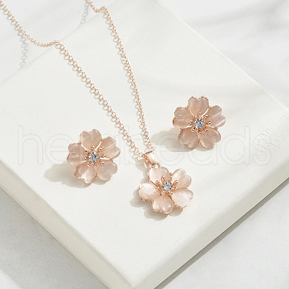 Flower Alloy Cat Eye Pendant Necklaces & Stud Earrings Sets FS-WG11189-01-1