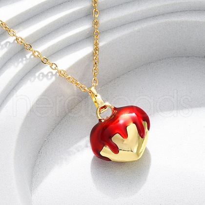 Brass FireBrick Enamel Pendant Necklaces for Women NJEW-K381-08B-G-1