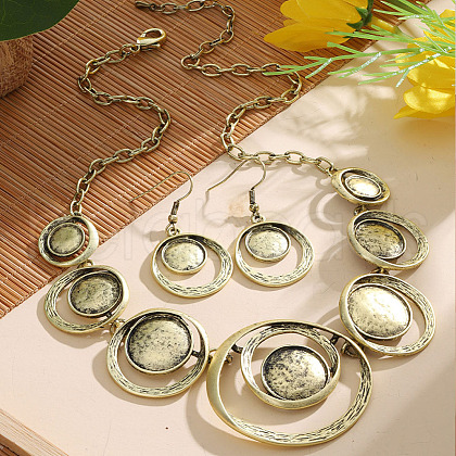 Ring with Flat Round Zinc Alloy Enamel Pendant Necklace & Dangle Earrings Sets FS-WG699A4-01-1
