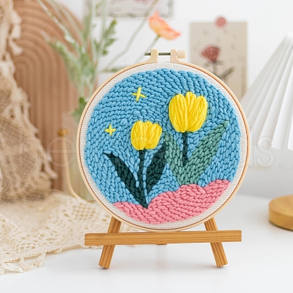 DIY Flower Pattern Punch Embroidery Beginner Kits for Beginners PW-WGB2670-11-1