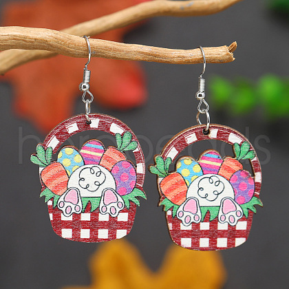 Cute Easter Vegetable Carrot Basket Wooden Dangle Earrings IH8220-3-1