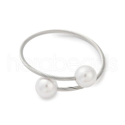 Plastic Imitation Pearl Round Beaded Cuff Bangle BJEW-P310-07P-1