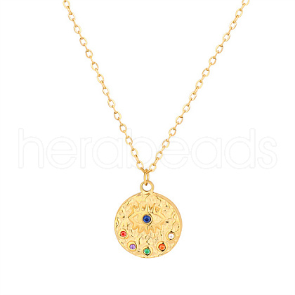 Colorful Cubic Zirconia Eye Pendant Necklace with Stainless Steel Cable Chains HT9511-2-1