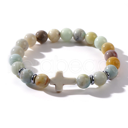 Natural Amazonite Beads Stretch Bracelets for Women Men QT3282-2-1