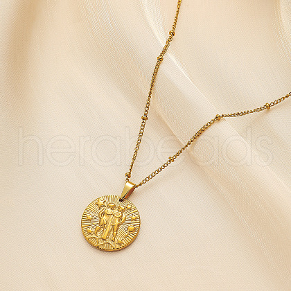 304 Stainless Steel Disc with Embossed Constellation Pendant Necklaces WG3413F-03-1