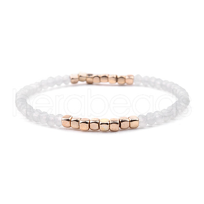 Gold-tone Miyuki Elastic Crystal Beaded Bracelet with Acrylic Tube Beads ST1549710-1