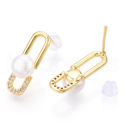 Mother's Day Jewellery Natural Pearl Stud Earrings Micro Pave Cubic Zirconia PEAR-N022-B02-1