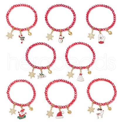 8Pcs Christmas Theme Glass Beaded Stretch Bracelets BJEW-JB11190-1