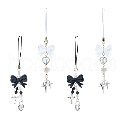 4Pcs 2 Style Acrylic & Glass & Alloy Mobile Straps HJEW-HS00010-1