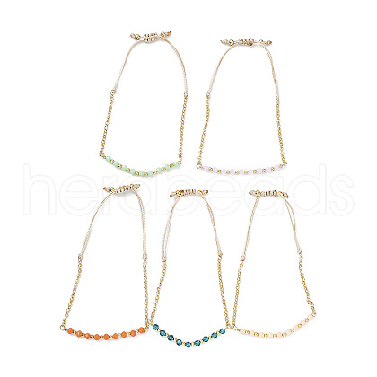 Adjustable Glass Beaded & Brass Chains Link Bracelet for Women BJEW-O187-12-1