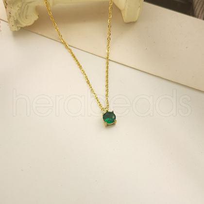 Fashionable Stainless Steel Rhinestone Flat Round Pendant Necklaces for Women QF8885-4-1