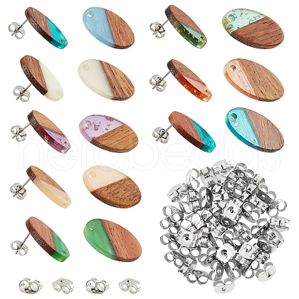 SUPERFINDINGS Transparent Resin & Walnut Wood Stud Earring Findings MAK-FH0001-13-1